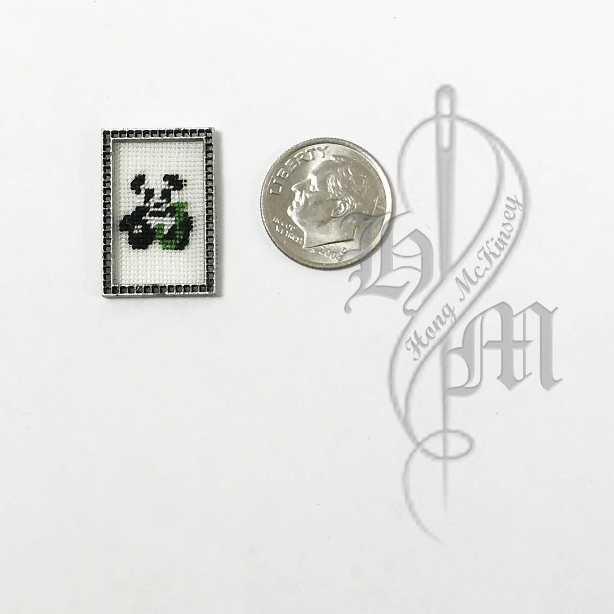 Petit point Panda with Name Initial J w/ Silver wooden frame